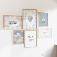 Load image into Gallery viewer, Blue Nursery Gingham Preppy Art Print (choose you print) 07-265
