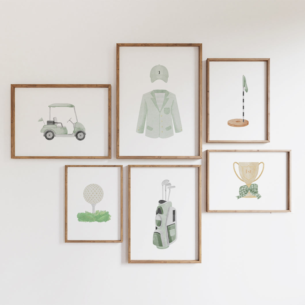 Sage green golf watercolor hand drawn gallery wall art prints 07-27119