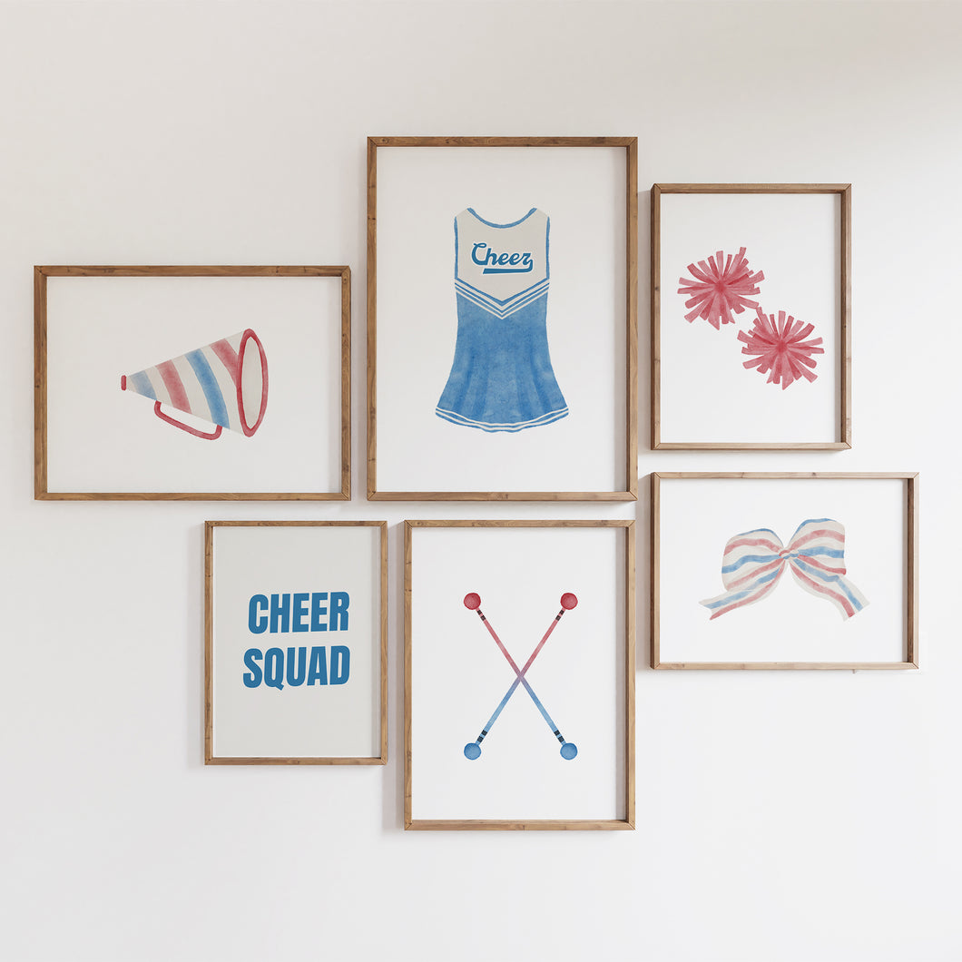 Watercolor red blue Cheerleading gallery wall art print 07-32505
