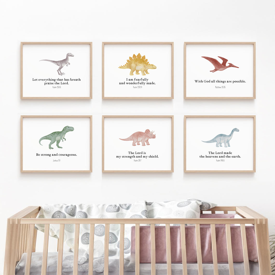 Dinosaurs Kids Bible verse set of 6 wall art print 07-349