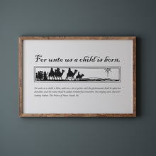 Load image into Gallery viewer, For Unto Us a Child Is Born Wall Art Print – Isaiah 9:6 Christmas Bible Verse Art Print 13-210

