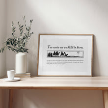 Load image into Gallery viewer, For Unto Us a Child Is Born Wall Art Print – Isaiah 9:6 Christmas Bible Verse Art Print 13-210
