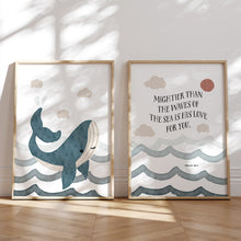 Load image into Gallery viewer, Christian kids Nursery set of 2 wall art, Psalm93:4, Mightier than the wave print

