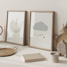 Load image into Gallery viewer, Watercolor boho pastel moon and cloud set of 2 art prints 07-26410
