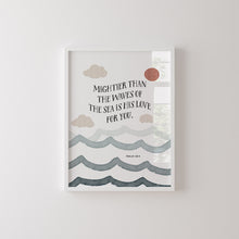 Load image into Gallery viewer, Christian kids Nursery set of 2 wall art, Psalm93:4, Mightier than the wave print

