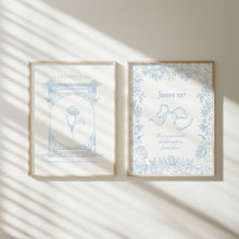 Load image into Gallery viewer, Modern blue aesthetic coquette Christian art set of 2 art prints
