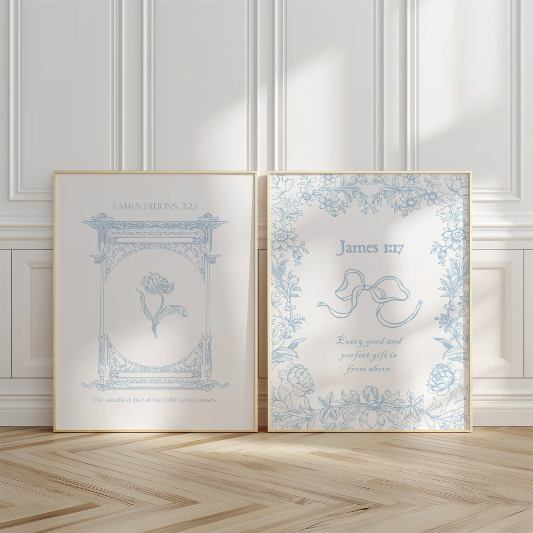 Modern blue aesthetic coquette Christian art set of 2 art prints