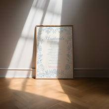 Load image into Gallery viewer, Pink and blue husband and white bible verse set of 2 art prints
