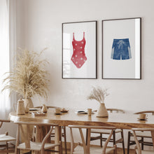 Load image into Gallery viewer, Watercolor red and blue swimsuit painting set of 2 art print 07-33703
