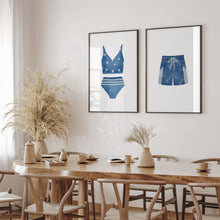 Load image into Gallery viewer, Watercolor blue swimsuit painting set of 2 art print 07-33705
