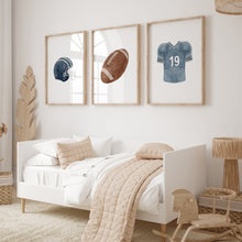Load image into Gallery viewer, Watercolor Blue American football set of 3 art prints 07-29602
