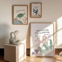 Load image into Gallery viewer, Watercolor set of 3 nautical under the sea Christian kids bible verse art prints 07-26202
