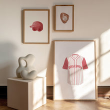 Load image into Gallery viewer, Watercolor red baseball sports nursery set of 3 art prints 07-27308
