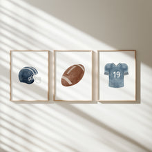 Load image into Gallery viewer, Watercolor Blue American football set of 3 art prints 07-29602
