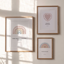 Load image into Gallery viewer, Watercolor pink boho rainbow heart set of 3 art prints 07-25201
