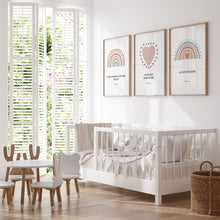 Load image into Gallery viewer, Watercolor pink boho rainbow heart set of 3 art prints 07-25201
