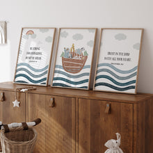 Load image into Gallery viewer, Watercolor set of 3 Noah&#39;s ark Christian kids bible verse art prints 07-270
