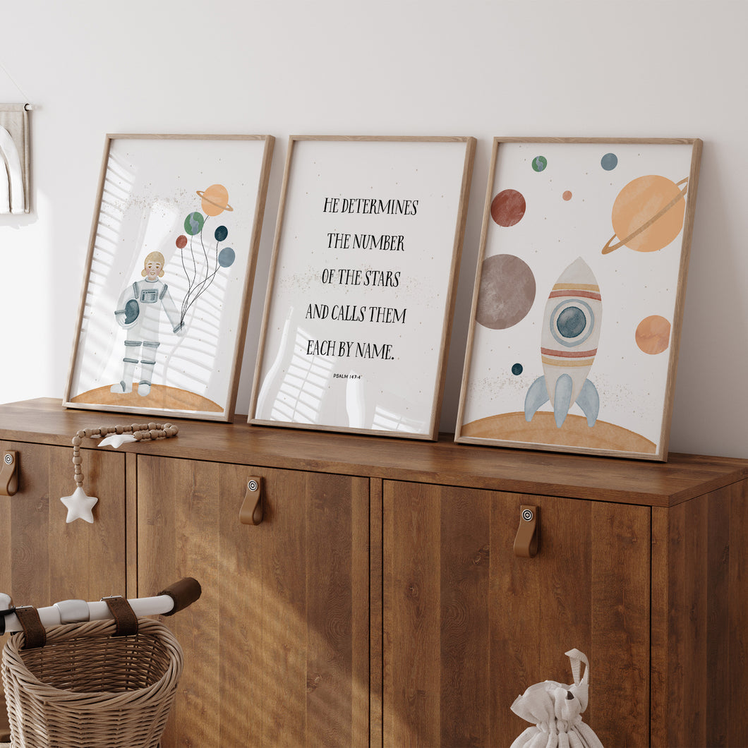 Space astronaut girls bible verse wall art print 07-19302