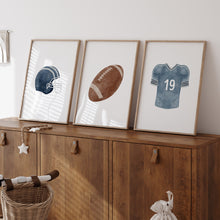 Load image into Gallery viewer, Watercolor Blue American football set of 3 art prints 07-29602
