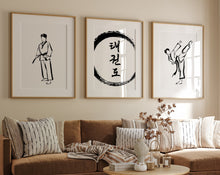 Load image into Gallery viewer, Taekwondo set of 3 prints, Modern Martial arts Wall Art, Hand-drawn Korean Wall Art, Korean Gift, Brushstroke Wall Art, Trendy Poster, Hangul
