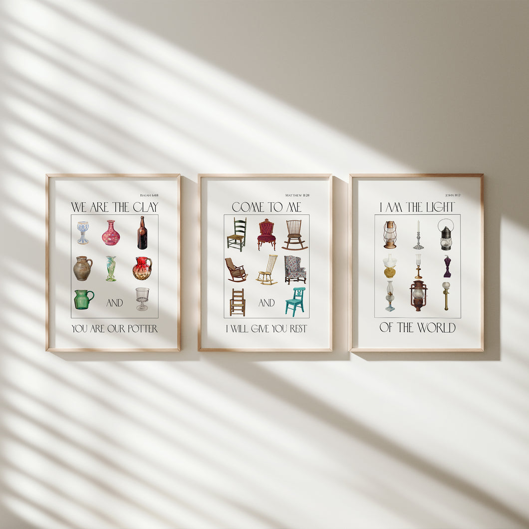 set of 3 vintage Christian scripture wall art prints