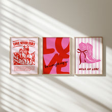 Load image into Gallery viewer, set of 3 Pink red valentines cowgirl bible verse art prints
