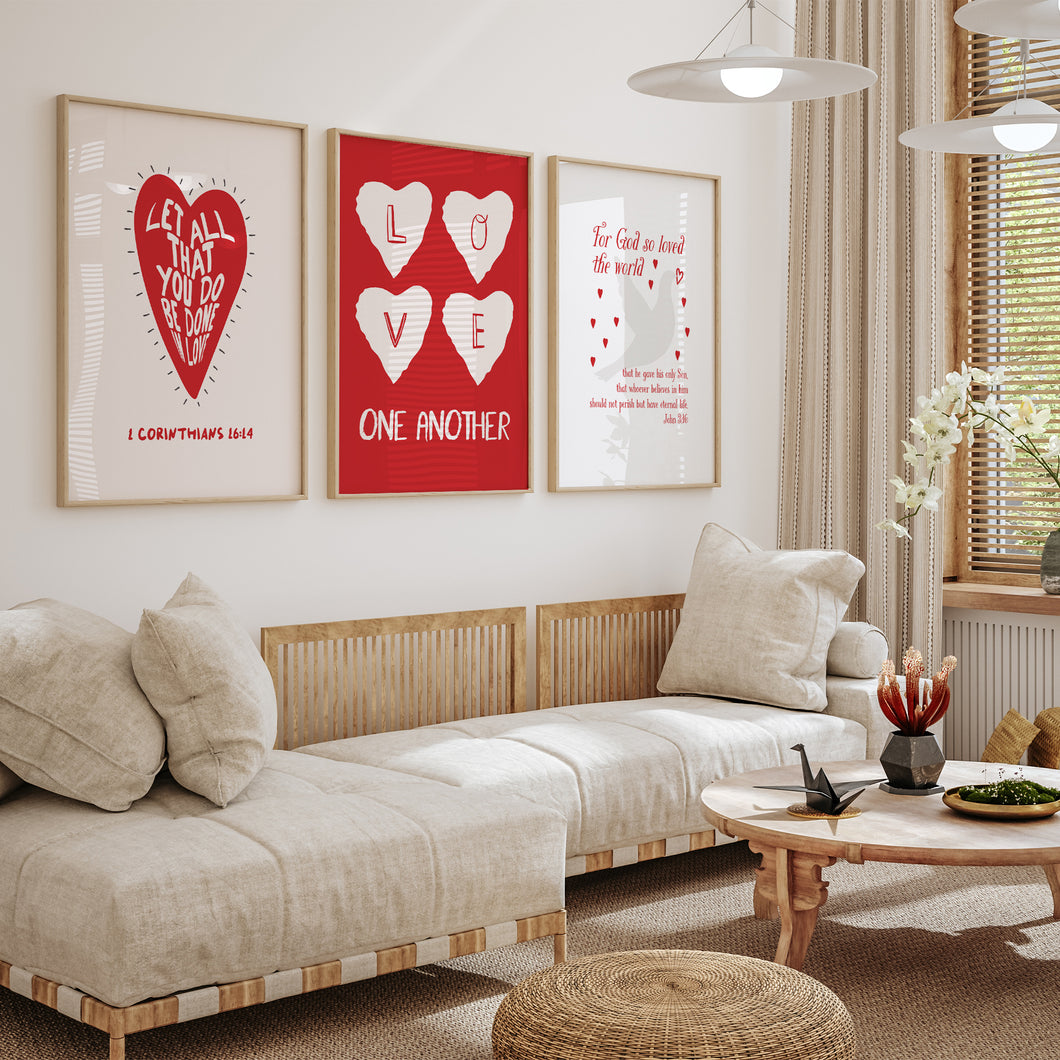 Aesthetic red Valentines coquette bible verse set of 3 girly art prints 2