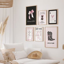 Load image into Gallery viewer, Aesthetic Black Pink trendy teen girly room set of 6 wall art prints
