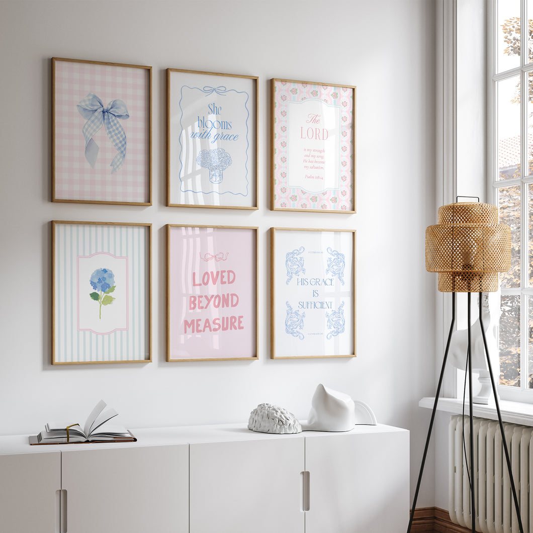 Blue pink aesthetic set of 6 Christian wall art prints 02-326