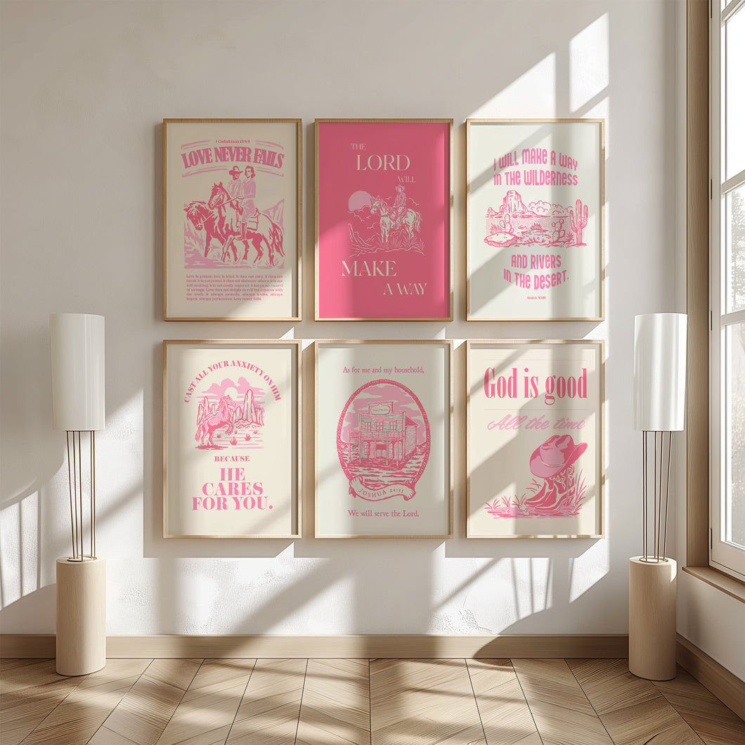 Pink Western Cowgirl Christian wall art prints