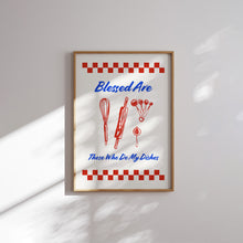 Load image into Gallery viewer, Modern Blue Red Christian Kitchen Bible verse Gallery wall art prints
