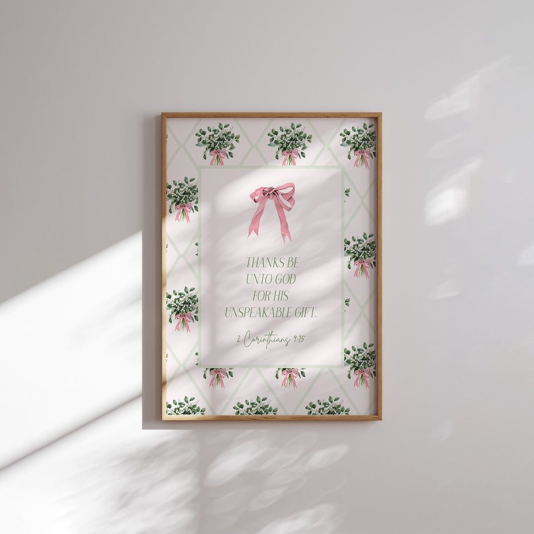 Whimsical Pink Green Christian Christmas Bible Verse Wall Art (Choose your Print) 13-216