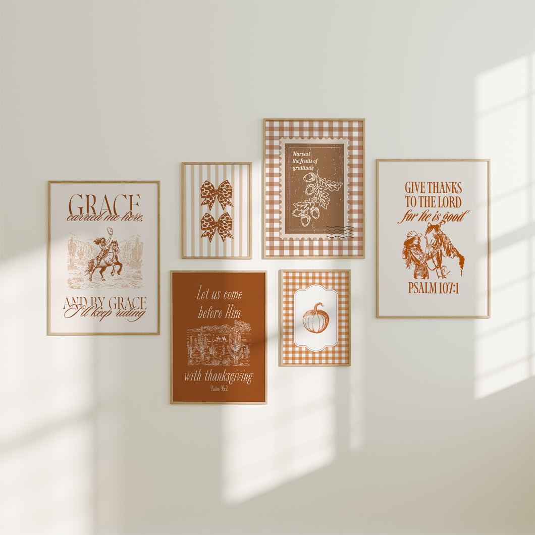 Fall Western Cowgirl Thanksgiving Christian Bible Verse Wall Art Set of 6 art prints 02-327