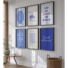 Load image into Gallery viewer, Modern Blue Christian Bible verse Gallery wall art prints
