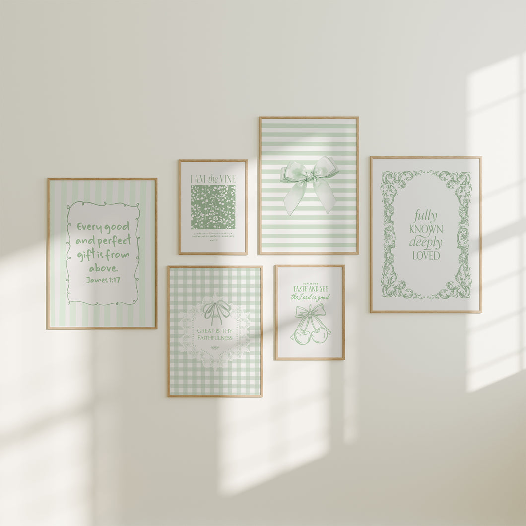 Sage green set of 6 Christian wall art prints 02-320