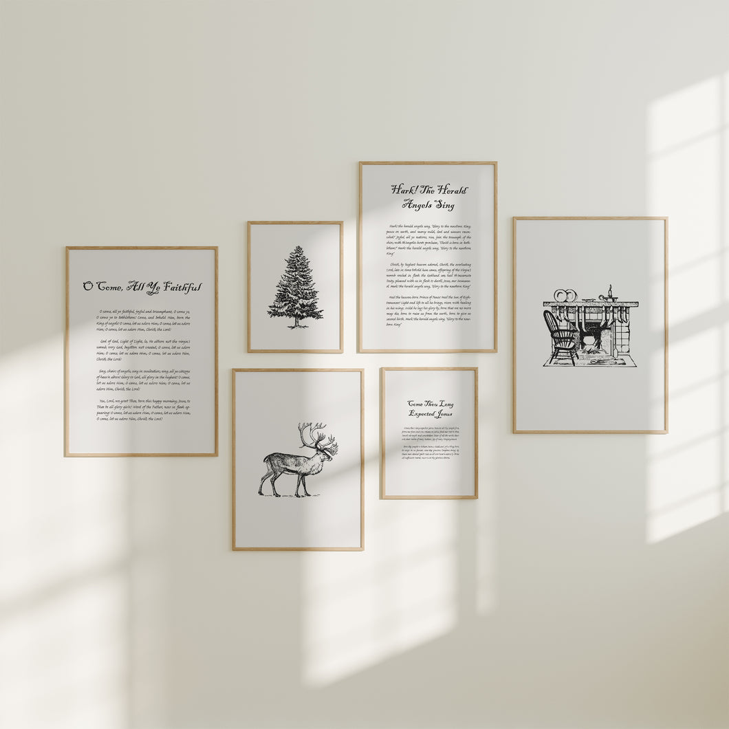 Set of 6 Minimal Vintage Christian Christmas Bible Verse Wall Art Prints 13-210