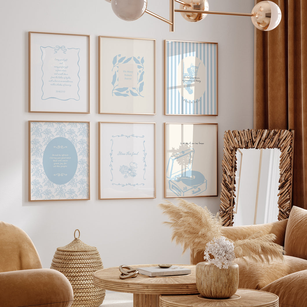 Light blue coquette Christian bible verse art prints
