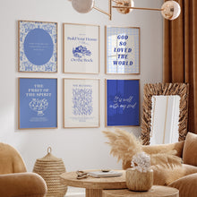 Load image into Gallery viewer, Modern Blue Christian Bible verse Gallery wall art prints

