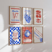 Load image into Gallery viewer, Modern Blue Red Christian Kitchen Bible verse Gallery wall art prints
