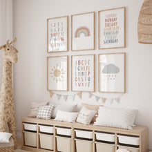 Load image into Gallery viewer, Boho pastel alphabet and rainbow set of 6 prints 07-26402
