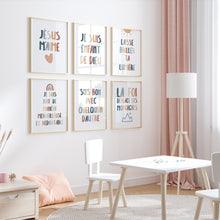 Load image into Gallery viewer, Boho Christian kids bible verse in French set of 6 art print 07-339
