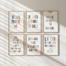 Load image into Gallery viewer, Boho Christian kids bible verse in French set of 6 art print 07-339

