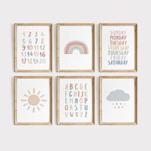 Load image into Gallery viewer, Boho pastel alphabet and rainbow set of 6 prints 07-26402
