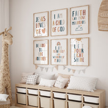 Load image into Gallery viewer, set of 6 boho let your shine Christian kids bible verse art print 07-123
