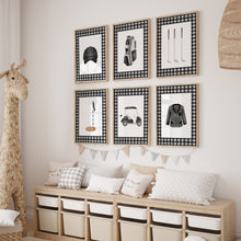 Load image into Gallery viewer, Black gingham pattern watercolor golf set of 6 art print 07-31102
