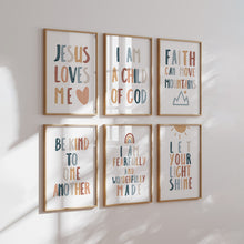 Load image into Gallery viewer, set of 6 boho let your shine Christian kids bible verse art print 07-123
