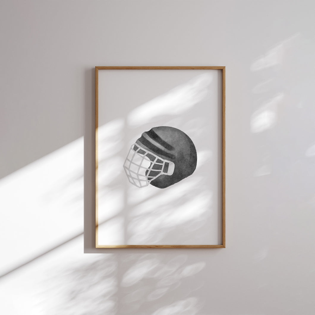 watercolor black neutral hockey art print (Choose your print) 07-31304