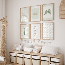 Load image into Gallery viewer, Watercolor Sage Green coquette set of 6 nursery art print 07-321
