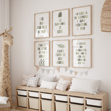 Load image into Gallery viewer, set of 6 sage green Christian kids bible verse art prints 07-20106
