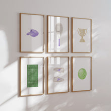 Load image into Gallery viewer, Purple watercolor tennis set of 6 wall art prints 07-27712
